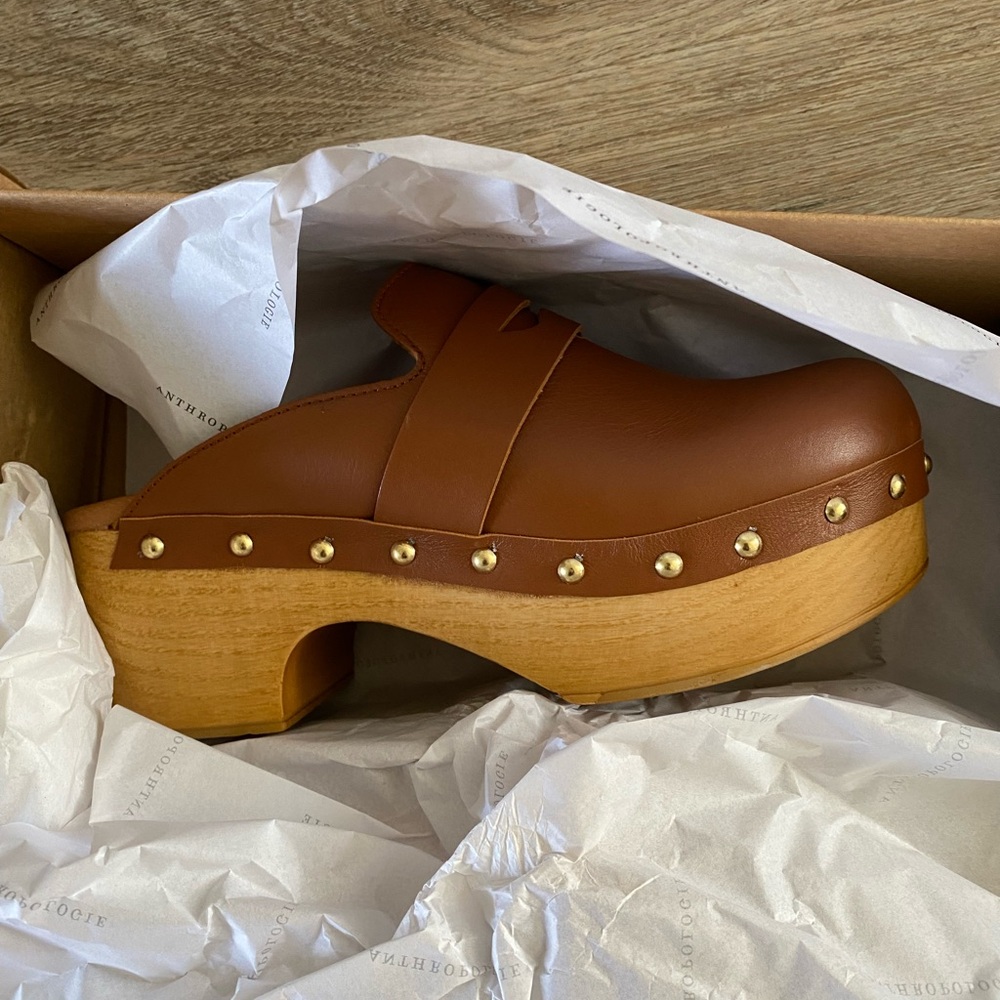 Anthropologie Tan Loafer Clog with Studded Trim - Picture 3 of 8
